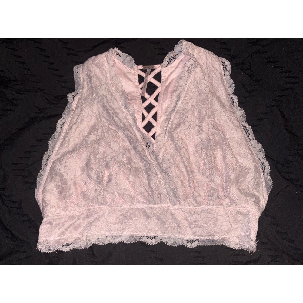 Poof Pink Lace Criss Cross‎ Back Bralette, Large